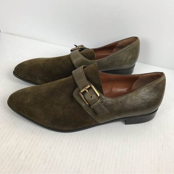 Via Spiga Monk Strap Loafer Flats Pointed Olive Green Suede Leather Size 8 - Picture 7 of 11
